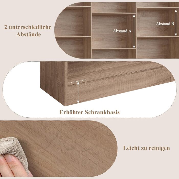 Книжкова шафа FirFurd 188 см, полиця з 17 відділеннями, книжкова шафа, окремостояча полиця, полиця для зберігання, для вітальні, офісу, кабінету, 149 x 23,5 x 188 см, дуб