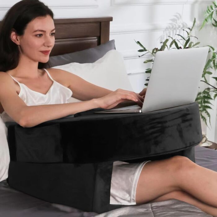 Подушка для накладного столу Накладний столик для ноутбука Піна з ефектом пам&39яті Подушка для читання з бічною кишенею Ергономічна подушка для дорослих, кабінету, ліжка, дивана, підлоги, чорна, маленька