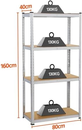 Полиця для зберігання 160x80x40 см Міцна полиця 4 полиці з МДФ Полиця для підвалу Полиця без болтів Полиця для майстерні, 2 шт.