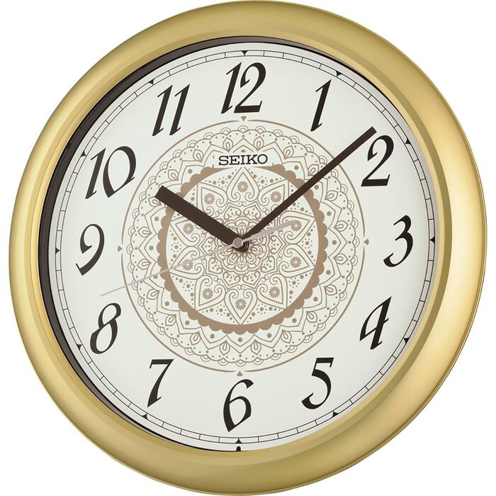 Настінний годинник Seiko у золотистому металевому кольорі