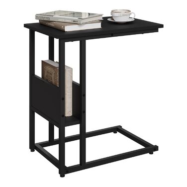 Приставний столик Журнальний столик Диванний столик Тумбочка Приліжковий столик Столик для ноутбука, металевий каркас, стільниця з ДСП, 55x36x59,5 см (ШxГxВ), чорний TS79sz