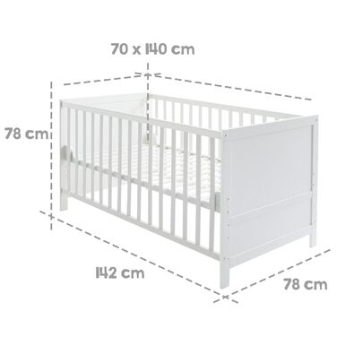 Дитяче ліжко roba Combi 70 x 140 - Ліжечко з 3 регулюваннями висоти - 3 знімні перекладини - Трансформоване дитяче ліжко в юніорське ліжко - Біле дерево