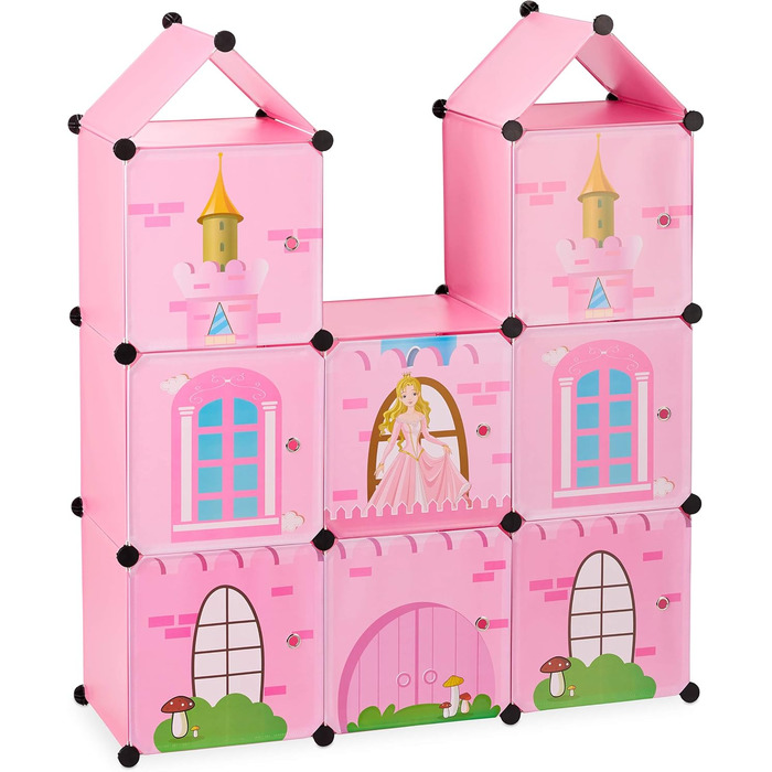 Стелаж для дитячої кімнати, замок принцеси, пластик, шафа зроби сам з дверцятами, ВхШхГ 128 x 110 x 37 см, рожевий одномісний