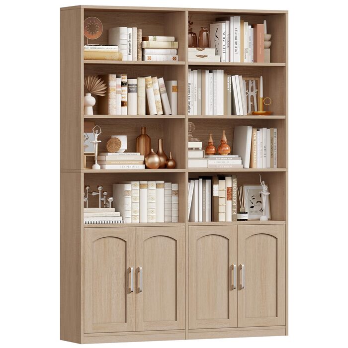 Книжкова шафа FirFurd 185,5 см з дверцятами, 12 полиць, вітрина, полиця, висока шафа для вітальні, офісу, кухні, 115 x 27 x 185,5 см, дуб