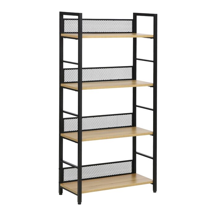 Книжкова полиця, Окремостояча полиця, 4 полиці, Промисловий дизайн, 1260x28 см Дерево/Чорний 4dc, 4