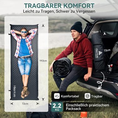 Самонадувальний килимок для сну HIKENTURE, пінопластовий кемпінговий матрац товщиною 5 см, самонадувальний повітряний матрац, зручний килимок для сну для кемпінгу, активного відпочинку, походів, подорожей, намету, темно-сірий