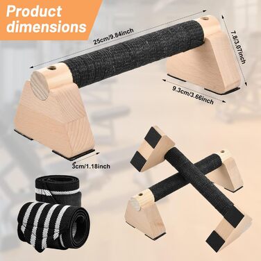 Дерев&39яні ручки для віджимань з ремінцями на зап&39ястя, 2 шт., перекладина для віджимань 25 см, паралельні бруски, що не ковзають у суглобах, ергономічні, нековзні ручки для стійки на руках, обладнання для калістеніки для віджимань у стійці на руках