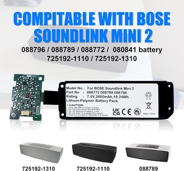 Батарейка для Bluetooth-колонки Bose SoundLink Mini 2, запасна батарейка для Bose SoundLink Mini II, сумісна з Bluetooth-колонками Bose 088772, 088789, 088796, 080841. - В комплекті друкована плата, пайка не потрібна.