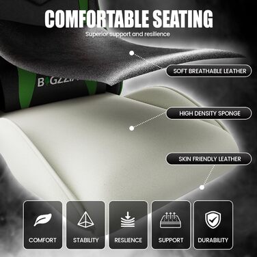 Ергономічне ігрове крісло, ігрове крісло для ПК, регульоване по висоті та нахилу, зі штучної шкіри з м&39яким підголівником, ігрове крісло для дітей, підлітків та дорослих, ігровий офіс (чорно-зелений) чорно-зелений базовий