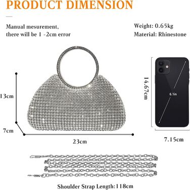 Сумка-клатч жіноча вечірня зі стразами, срібляста діамантова сумочка на ланцюжку для весілля, випускного, банкету та урочистих подій
