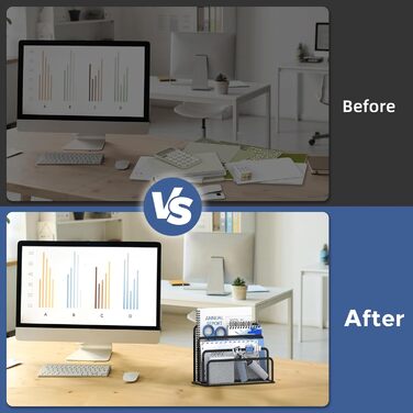 Тримач для листів SUPEASY з 3 відділеннями - металевий сітчастий тримач для документів для столу, настільний тримач для пошти та лоток для листів (чорний)