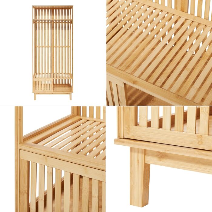 Вішалка для пальто Ypj, відкрита шафа з рейкою для одягу, шафа для передпокою, 187 x 80 x 47 см, бамбукова вішалка для курток, окремостояча вішалка для пальто