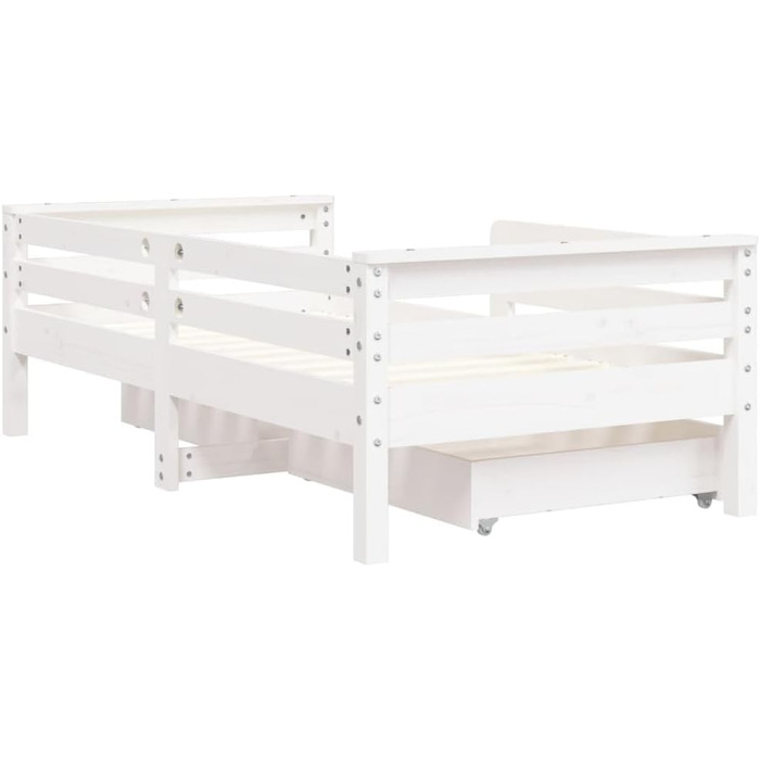 Дитяче ліжко з шухлядами з масиву сосни, 70x140 см, біле, з міцними ламелями та практичним узголів&39ям, 147,5 x 76 x 46,5 см, біле
