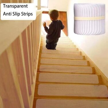 Комплект протиковзких смуг для сходів, прозорий килимок для сходів, водонепроникні килимки для сходів, самоклеючий килимок для сходів з монтажним роликом, килимки для сходів (15 x 60 см (15 шт.))