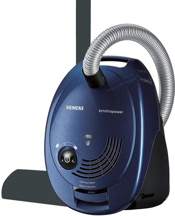 Пилосос із мішком Siemens synchropower VS06A111, гігієнічний фільтр, насадка для твердих поверхонь та килимів, висока потужність всмоктування, довгий кабель, щілинна насадка, 600 Вт, синій