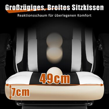 Ігрове крісло Hellove з підставкою для ніг, ергономічне ігрове крісло, крісло для відеоігор з поперековою опорою, регульовані підлокітники для дорослих та підлітків, PU чорно-біле