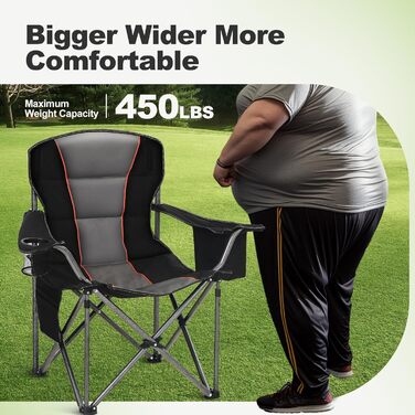 Крісло для кемпінгу LET&39S CAMP, складне крісло, велике рибальське крісло з тримачами для напоїв, сумка-холодильник, вуличне крісло, витримує до 200 кг, чорне