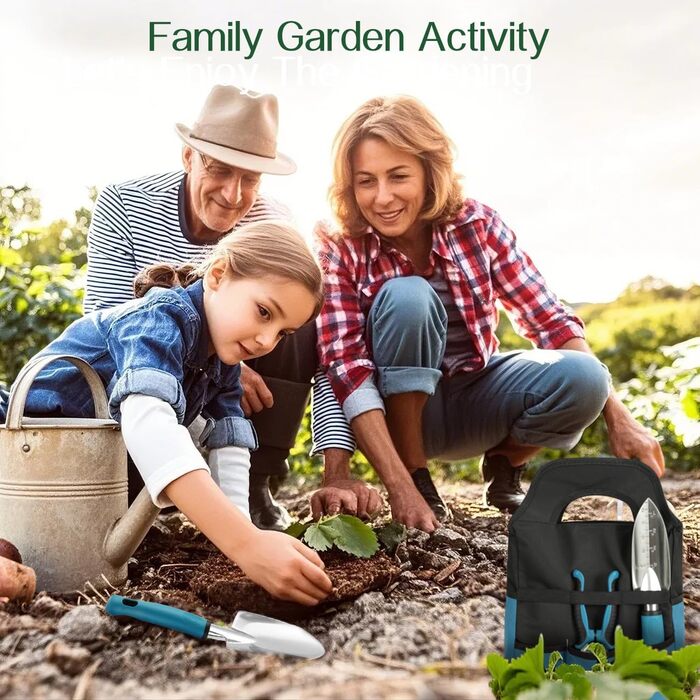 Набір садового інструменту Housolution, 8 предметів, міцний алюмінієвий сплав, з сумкою для зберігання з гумовим покриттям, ідеальний подарунок для садівників, синьо-чорний