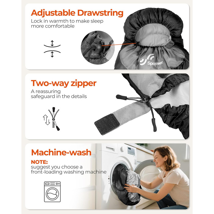 Спальний мішок для кемпінгу та походів, легкий портативний спальний мішок-ковдра для кемпінгу та походів, 220x80 см, чорний