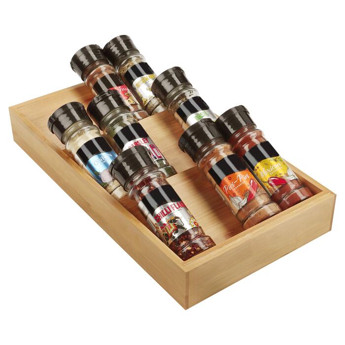 Стійка для спецій Kurtzy для кухні, 3 яруси, виготовлена з бамбукового дерева, стійка для спецій, горизонтальна шухляда зберігання спецій упорядкуйте сіль, спеції, трави та вітаміни у ваших шафках