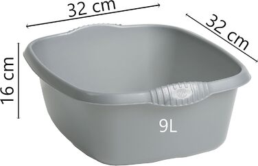 Сірі прямокутні миски об&39ємом 9 літрів - 32x32x15 см - Миска для умивання, миска для миття посуду, миска для води, безпечні для харчових продуктів - Пластикова раковина, умивальник, ванна, коробка - Миска для миття посуду для кемпінгу - Пластикова миска