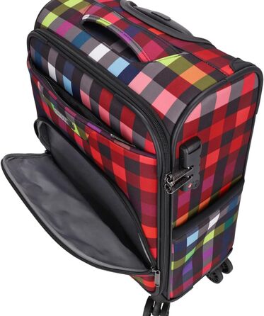 Дорожній візок SoftLITE 4w Валіза з міцного поліестеру Легкий візок з чотирма подвійними колесами Кодовий замок TSA (різнокольорова клітинка, S - ручна поклажа 55 см) Різнокольорова клітинка