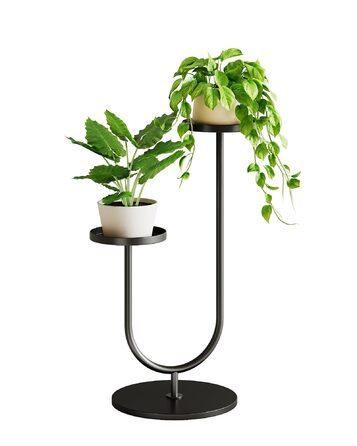 Металева підставка для квітів Bamworld, чорна, підставка для рослин для приміщень/вулиці, сучасна 2-рівнева полиця для рослин, міцний тримач для квіткових горщиків для вітальні, балкону, саду, 2 полиці