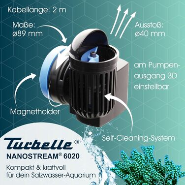 Циркуляційний насос TUNZE Turbelle nanostream 6020 I Насос з витратою 2500 л/год I Пропелерний насос з магнітним тримачем та безшумним затискачем для скла товщиною до 12 мм I Водяний насос для акваріумів