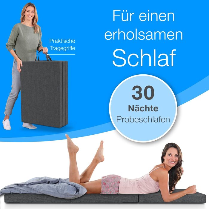 Розкладний матрац ELONEO 75x200 см, висота 8 см, розкладний гостьовий матрац, розкладний матрац, розкладний матрац, матрац з підтримкою спини, дорожній матрац, розкладне гостьове ліжко, розкладне ліжко, яке можна прати 75 x 200 x 8 см Антрацит