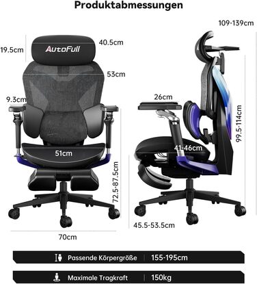 Ергономічне ігрове крісло AutoFull G7, ігрові крісла з динамічною поперековою підтримкою, поворотними підлокітниками на 720 по двох осях, нахилом спинки на 140 та подушкою для шиї 4D (лазерне) Laser Color