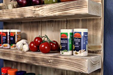 Декоративна дерев&39яна підставка для спецій - для настінного монтажу або окремого використання - полум&39яне покриття - 4 полиці - 57 x 50 x 12 см - масив дерева, коричневий (полум&39яне)