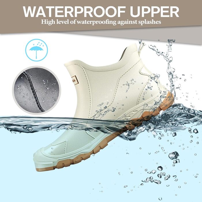 Чоловічі та жіночі гумові чоботи короткі та до середини литки, стильні, водонепроникні, нековзні, підходять для дощових днів та слизької підлоги, садове взуття, розміри 38-46 EU, розмір 42 EU, бежеві, 538
