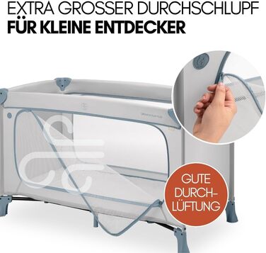 Дитяче ліжечко Hauck Dream n Play Plus з матрацом та москітною сіткою - Складане дитяче ліжечко з сумкою та великим входом - Пильно-блакитний