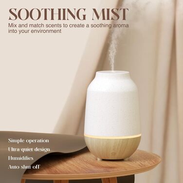 Аромадифузор SALKING, керамічний ультразвуковий ароматерапевтичний дифузор для ефірних олій, з функцією автоматичного вимкнення, теплий білий, світло-білий дифузор з текстурою дерева для домашнього офісу або йоги