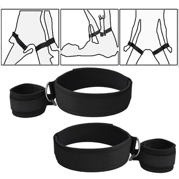 Бондаж Набір Наручники Стегна Регульований Обмеження Набір БДСМ Іграшка для Закоханих Пар Початківців і Професіоналів Чорний