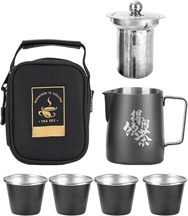 Набір для чаювання в дорозі, Китайський чайний сервіз з нержавіючої сталі з чашками, набір для чайної церемонії Кунг-Фу та дорожньою сумкою для дому, походів, кемпінгу