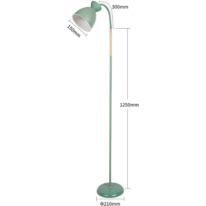 Поворотний торшер Amdelne зелений, цоколь E27 макс. 60 Вт, 1 полум'я (без), торшер висота вітальні 159 см, ретро металевий торшер для спальні, кабінету, офісу