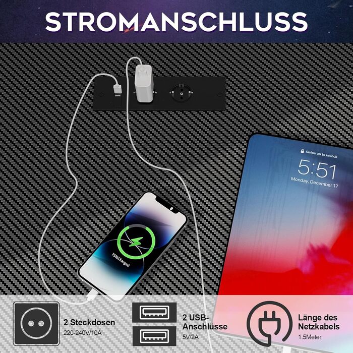 Ігровий стіл 160x135 см, комп&39ютерний стіл, письмовий стіл з підставкою для монітора, 2 розетки та 2 порти USB для зарядки, кутовий стіл, L-подібний ігровий стіл, великий кутовий стіл для ПК 160 x 135 x 75 см