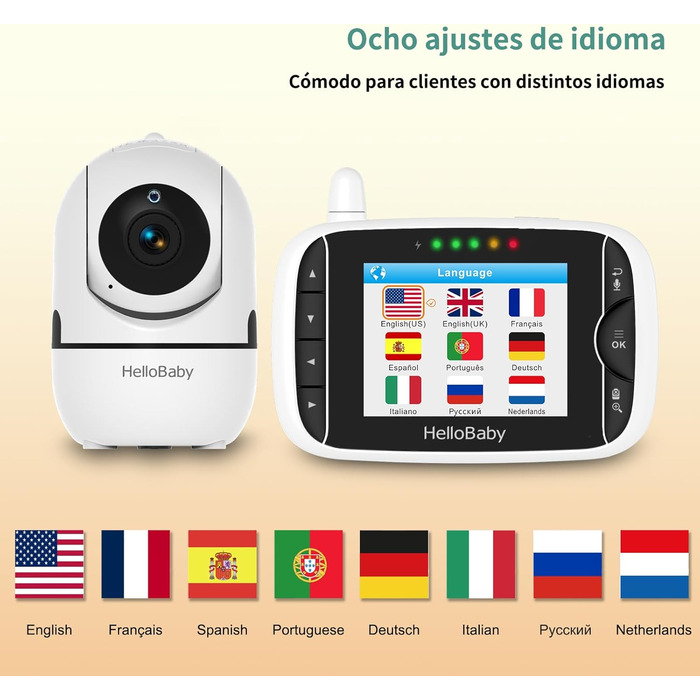 Монітор HelloBaby з камерою HB65, 3,2-дюймовий дисплей, радіоняня, кут огляду 360 градусів, дитяча камера з дистанційним керування