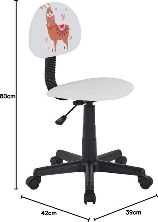 Обертовий дитячий стілець CARO Furniture Alpaca, штучна шкіра білого кольору, ергономічний дитячий стілець з регульованою висотою та мотивом лами, стілець на коліщатках