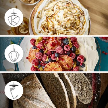 Кухонний комбайн Kenwood Chef KVC3110S, чаша для змішування з нержавіючої сталі 4,6 л, система безпеки з блокуванням, металевий корпус, 1000 Вт, включаючи набір для кондитерських виробів із 3 предметів і насадку для акрилового блендера, срібло