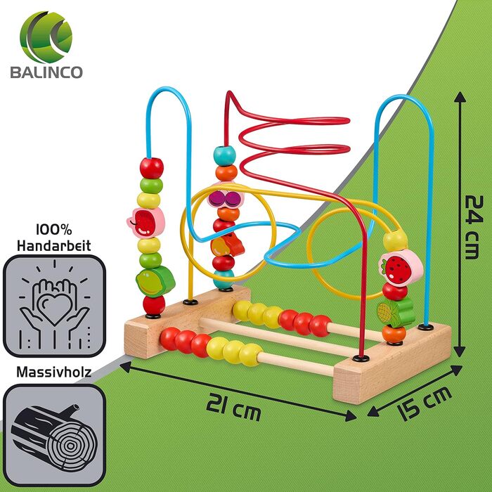 Дерев'яний іграшковий лабіринт з намистин з фруктовими елементами та штовхачем для намистин. Дитяча іграшка 6 місяців
