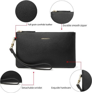 Дорис і Джекі Клатч на зап'ястя -005, Натуральна шкіра, Чорний