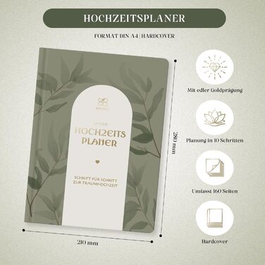 Весільний планувальник (німецькою мовою, A4) Складається на 180 - відкривається без натискання Весільний планувальник на 160 сторінок з розкладом, контрольними списками, порадами та календарем Елегантний весільний планувальник для подарунка на заручини