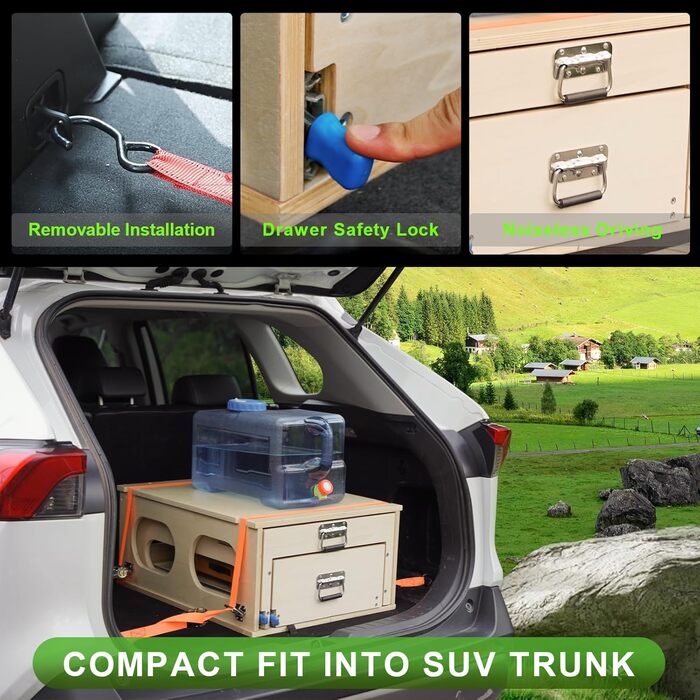 Складана кемпінгова кухня, кемпінговий ящик та мобільна кухня, тримач для сміттєвих мішків, шухляда для зберігання та регульована опора, ідеально підходить для переобладнання позашляховиків-кемперів, переобладнання фургонів та наземних пригод