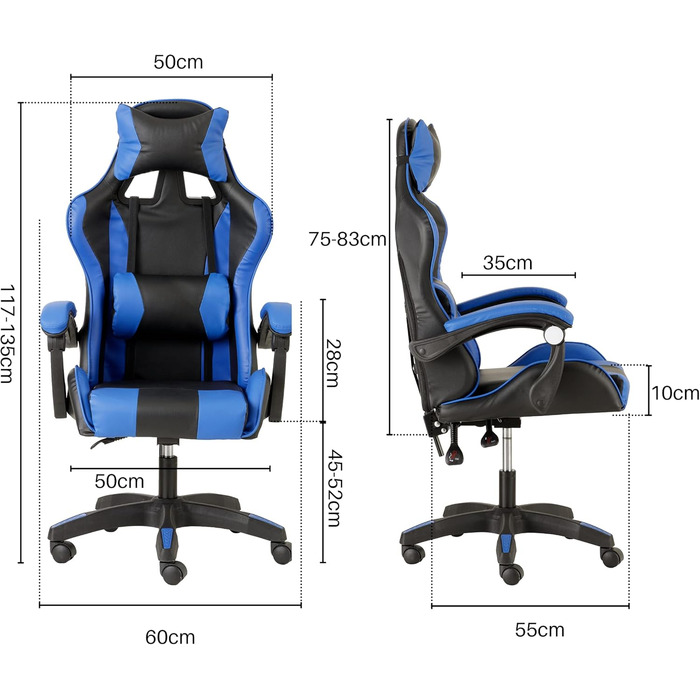 Ігрове крісло Baroni Home, ергономічне офісне крісло, м&39яке ігрове крісло зі зручною регульованою спинкою, ігрове крісло з підголівником та поперековою опорою, синє