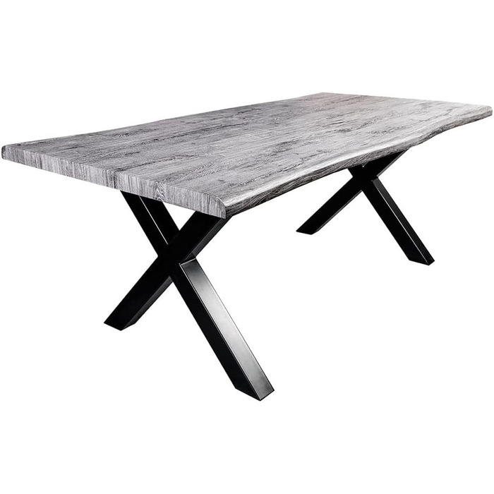 Обідній стіл Riess Ambiente Industrial WILD - 160 см - сірий лаймований чорний - дизайн дикого дуба - з натуральним краєм X-подібний стіл для конференцій 160 см