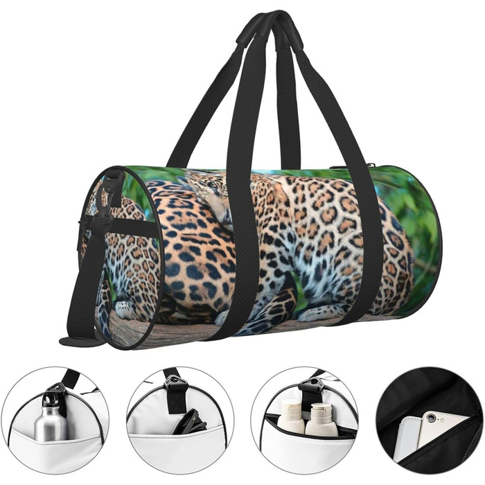 Спортивна сумка, дорожня сумка, африканський леопардовий принт, сумка для подорожей на ніч, чорна, універсальний розмір