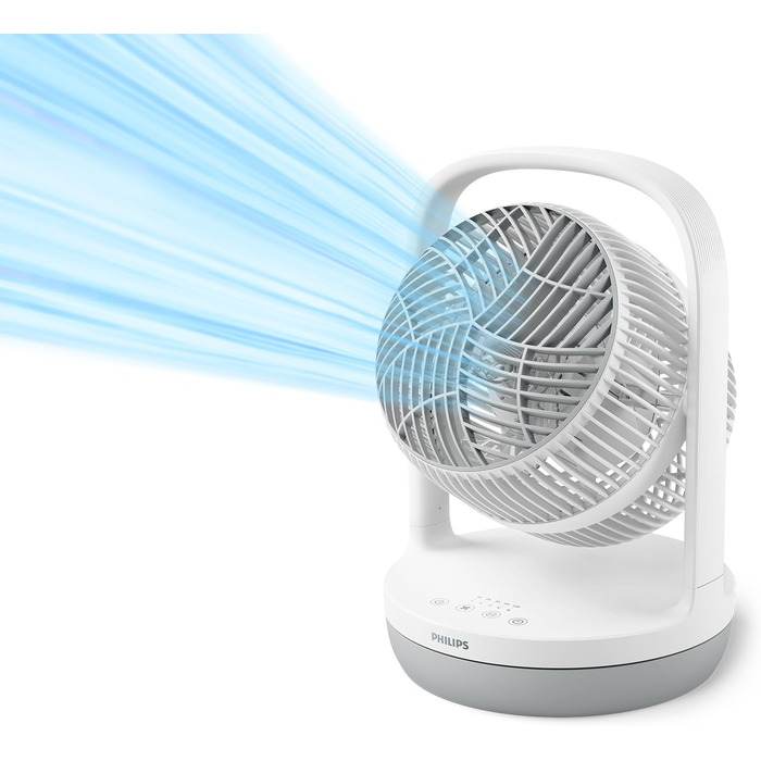 Настільний вентилятор Philips серії 2000. Потужний і надзвичайно тихий. 23 дБ. циркуляція повітря. Регульований нахил 180. Таймер на 12 годин. Для спальні, дому та офісу. CX2050, білий