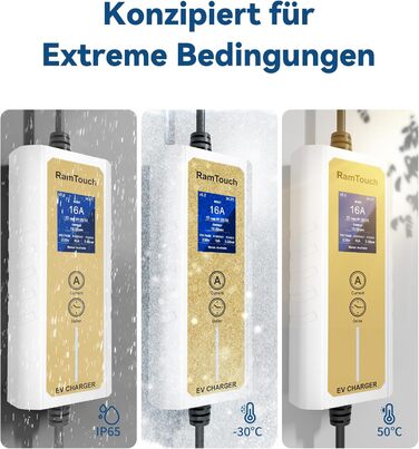 Зарядний кабель RamTouch для електромобілів типу 2 Schuko (3,7 кВт, 6,5 м), мобільна настінна коробка Schuko з регульованою та зап